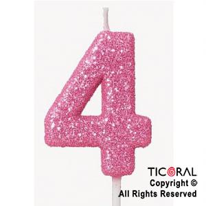 VELA NUMERAL CHICO 5.5 CM CON GIBRE ROSA NUMERO 4 x 1